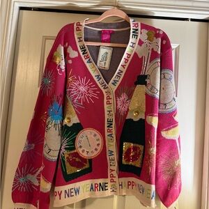 Queen of Sparkles NWT Festive Pink New Year Sweater XL